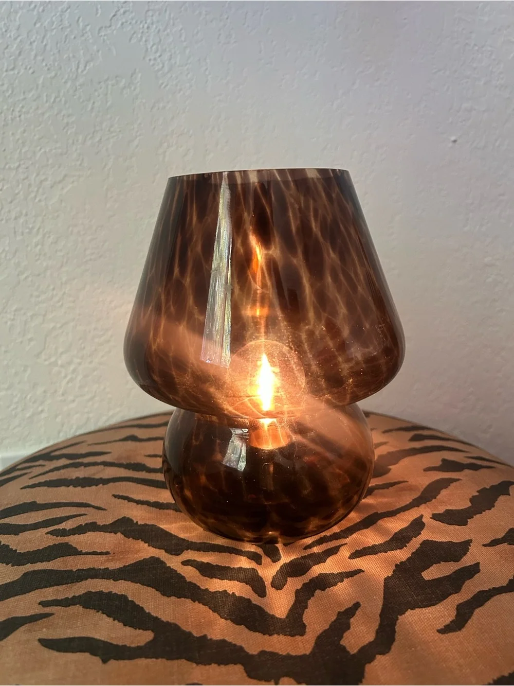 Tortoiseshell Mushroom Glass Battery Operated Table Lamp